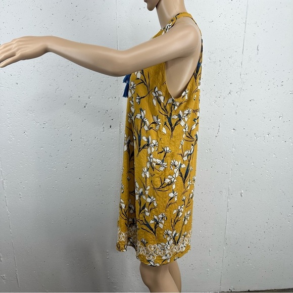 THML Women’s size Medium Mustard Yellow Floral Sleeveless Embroidered Dress - Picture 6 of 12